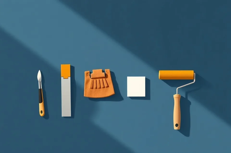 Outils de peinture disposés dans l'ordre des étapes du chantier